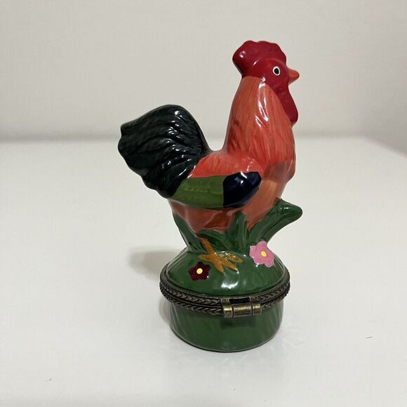 Rooster Porcelain Trinket Hinged Box - Picture 3 of 7